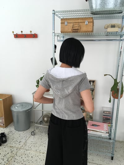 休閒配色 滿天星 修身短版 連帽外套 短袖 - 3C19