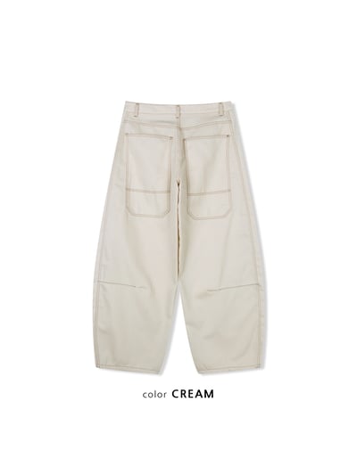 四季大口袋 彎曲縫線 配色設計 牛仔寬褲 - 2C20