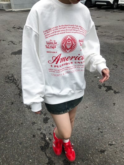 (象牙白,燕麥色現貨) (Unisex) America 美式印刷 大學T - 5C19