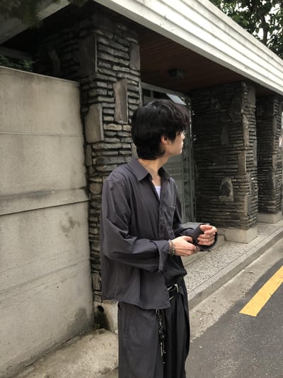夏季涼感 尼龍材質 鬆弛感 短版襯衫 套裝 - 3C10