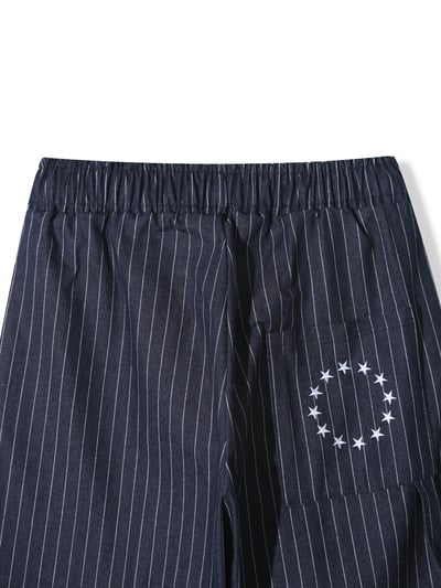 紐約型男 眾星刺繡 單層褶皺 條紋 牛仔寬褲 - 2C22