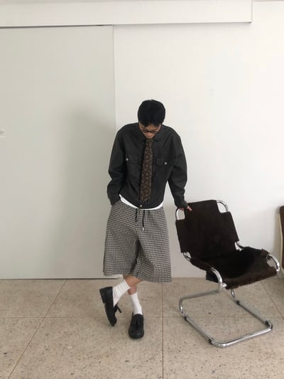 歐美街頭 經典格紋 百慕達 工裝 棉短褲 - 2C8