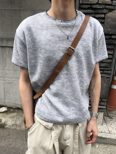 夏季針織 極簡風 經典配色 短版 短袖 上衣 - 6C2