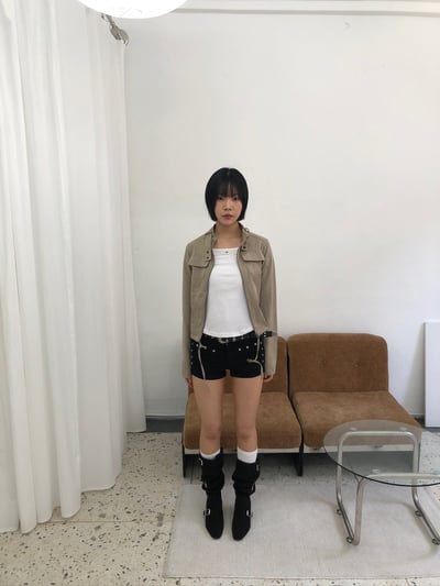 個性街頭感 麂皮 方形扣 尖頭靴 - 2C10