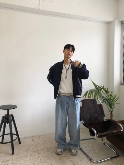 高級街頭 鬆弛神衣 邊線 棒球外套 - 2C14