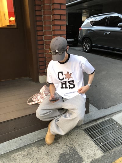 CHS 六芒星 刺繡 配色 微短版 短袖 - 3C9