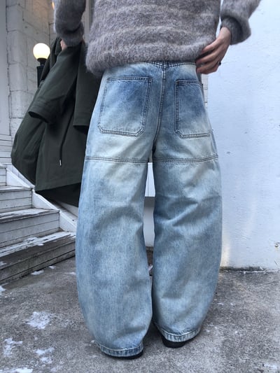 冰原歷險 漸層水洗 抓皺 寬版 牛仔褲 - 1C6