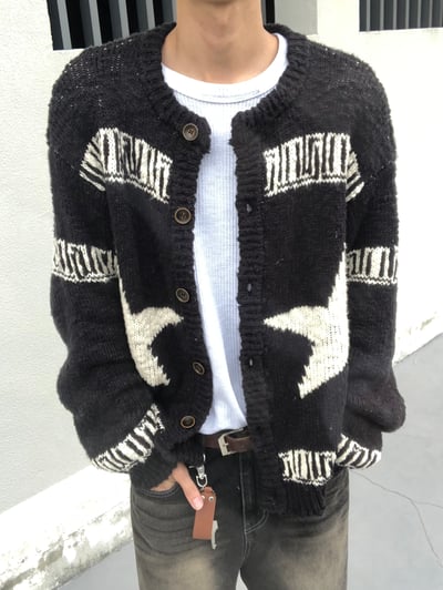 (黑色現貨)USA Star 厚針織 開襟外套 - 2C8