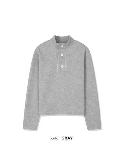 半高開V領 鈕扣 短版 華夫格 指套 薄長袖 - 3C22