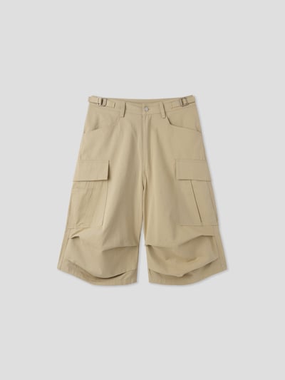 現代首爾 立體抓皺 斜線工裝 7分 短褲 - 2C23