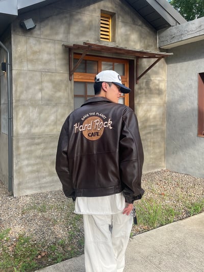 (咖色,黑色現貨) Hard Rock 絨毛刺繡 皮革外套 - 2C6