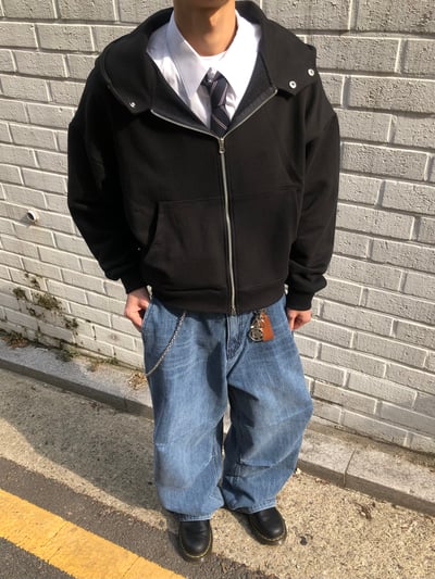 極簡主義 短版 休閒 按扣連帽外套 - 2C12