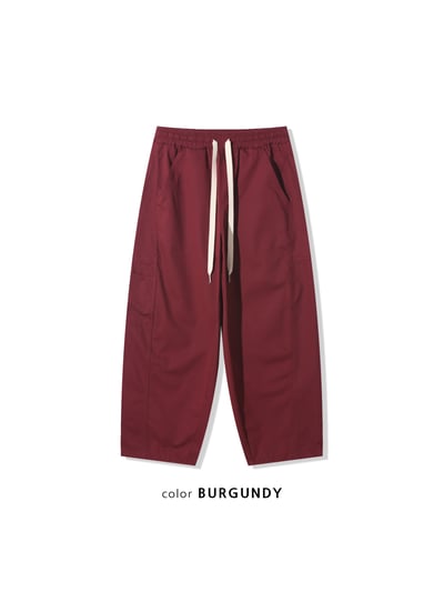 幹練率性 高檔蓬感木 寬版 鬆緊帶 工裝褲 - 3C23