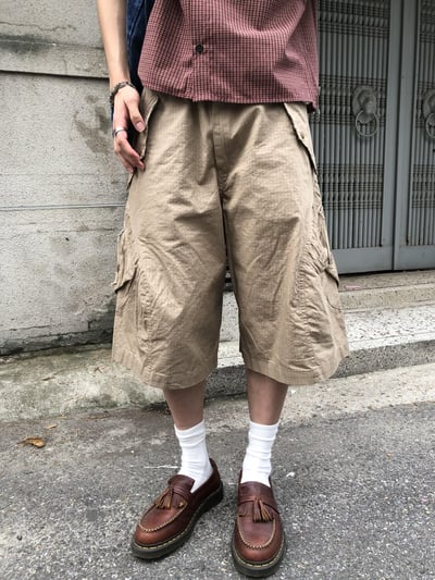復古街頭 類尼龍 夏季清爽 斜口袋 工裝短褲 - 3C13