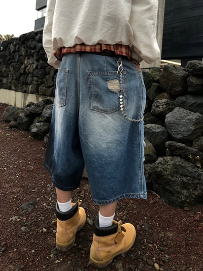 786 破壞水洗 復古渲染 百慕達 牛仔短褲 - 1C19