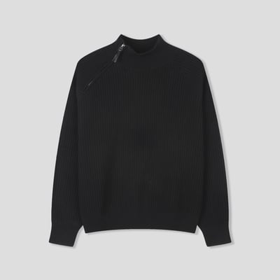 半高領 側邊拉鍊 修身短版 高檔毛衣 - 4C18