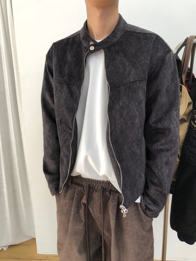 高級線 馬海毛 羽絨 皮革紋路 短版夾克 - 3C13