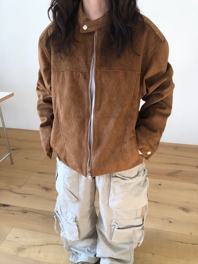 高級線 馬海毛 羽絨 皮革紋路 短版夾克 - 3C3