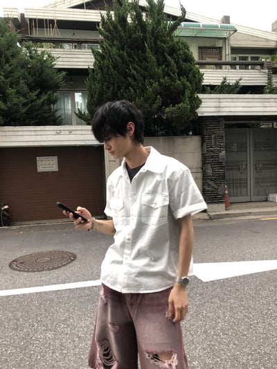 韓系型男 俐落線條 薄款 短袖 襯衫 - 4C15