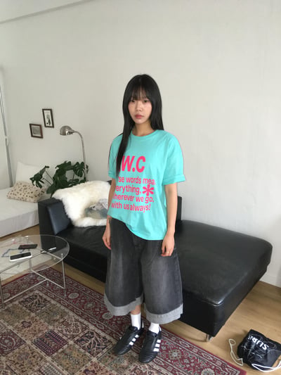 歐式文藝配色 滿版印刷 短版 短袖 上衣 - 3C4