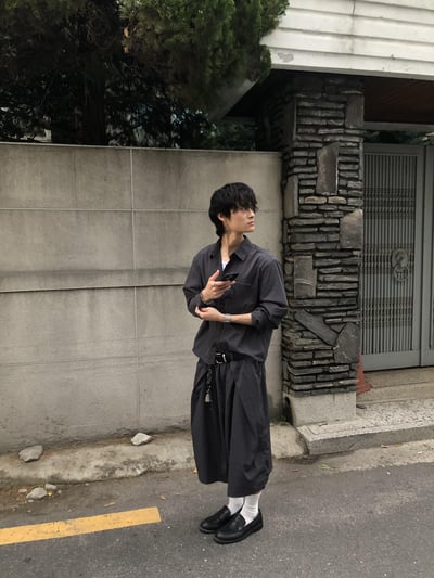夏季涼感 尼龍材質 斜線抓皺 鬆弛感 8分褲 套裝 - 3C8