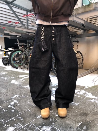 日系街頭 假鈕扣 原牛 寬褲 - 2C6