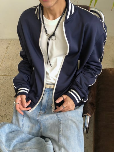 高級街頭 鬆弛神衣 邊線 棒球外套 - 2C10