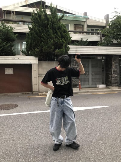 冰原破痕 渲染 雙層口袋 牛仔寬褲 - 1C4