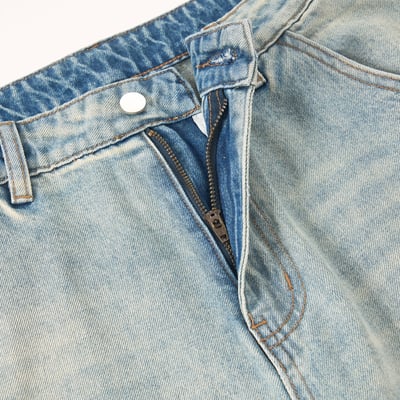 冰原歷險 漸層水洗 抓皺 寬版 牛仔褲 - 1C19