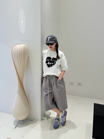 (UNISEX) 束腰抽繩 素色7分褲 - 2C4