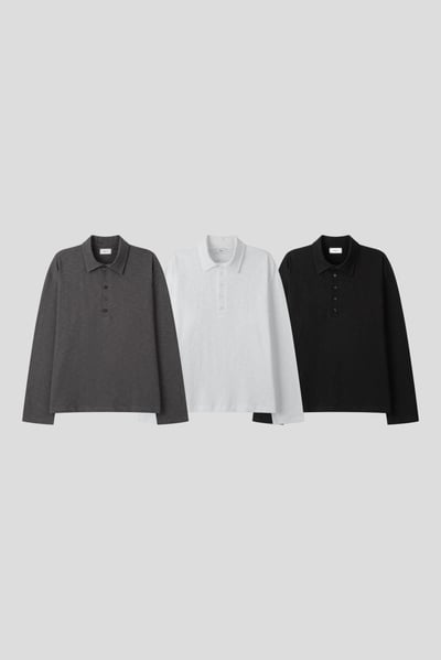 日系慵懶 百搭素色 POLO 鈕扣 薄長袖 - 3C22