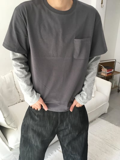 短版 素面 層疊配色穿搭 薄長袖 - 4C10