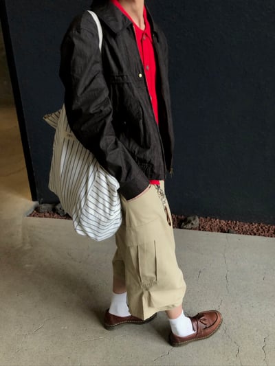 現代首爾 立體抓皺 斜線工裝 7分 短褲 - 2C21