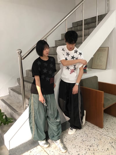 微反光 印第安條紋 涼感 尼龍寬褲 - 3C3