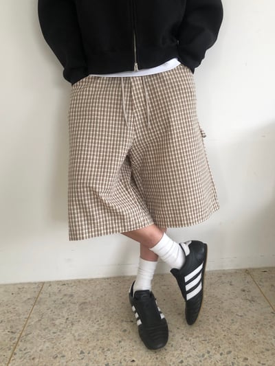 歐美街頭 經典格紋 百慕達 工裝 棉短褲 - 2C5