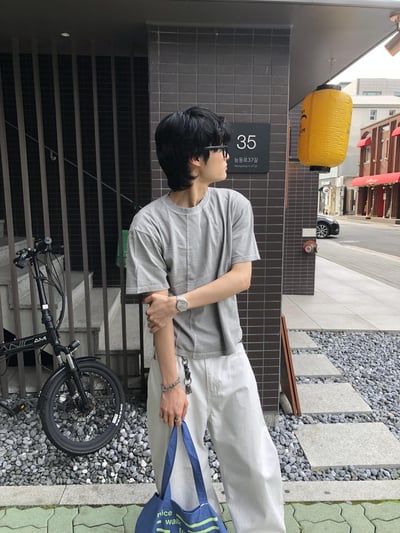 復古刷色 開線視覺肩寬 短版 短袖 上衣 - 3C12