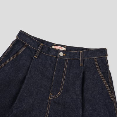 秋冬首選 單層褶皺 配色縫線 俐落 原牛寬褲 (set-up) - 2C24