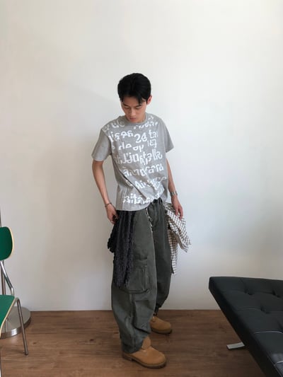 日式工廠小哥 雙重工裝 復古水洗 寬褲 - 3C12