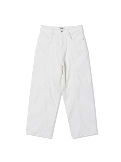 (藍色Ｍ號) (UNISEX) 十字縫線 側腰扣 亞麻牛仔褲 - 2C16