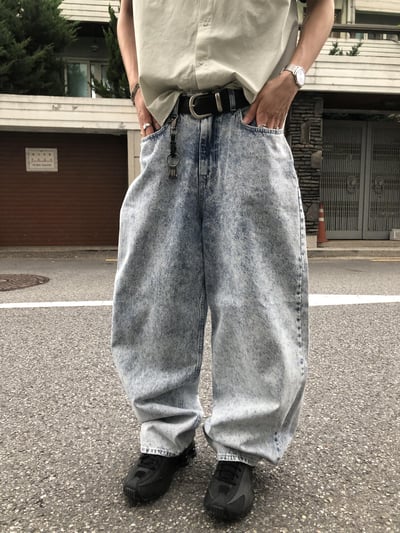 冰原破痕 渲染 雙層口袋 牛仔寬褲 - 1C3
