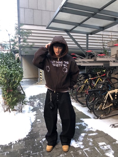 日系街頭 假鈕扣 原牛 寬褲 - 2C9