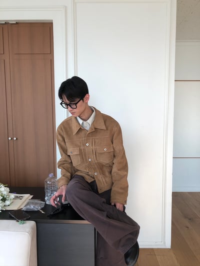 歐美經典款 美拉德 麂皮 微短版 皮夾克 - 4C13