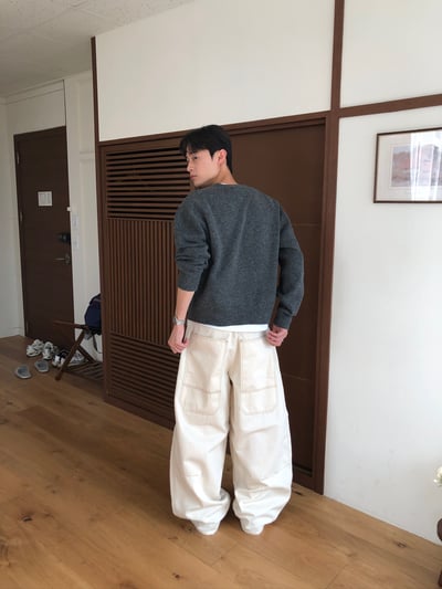 四季大口袋 彎曲縫線 配色設計 牛仔寬褲 - 2C15