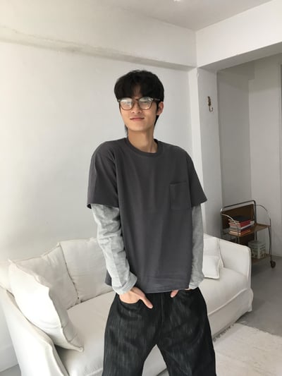 短版 素面 層疊配色穿搭 薄長袖 - 4C14