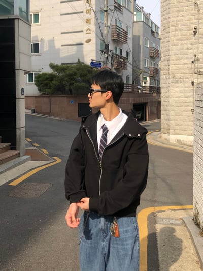 極簡主義 短版 休閒 按扣連帽外套 - 2C6