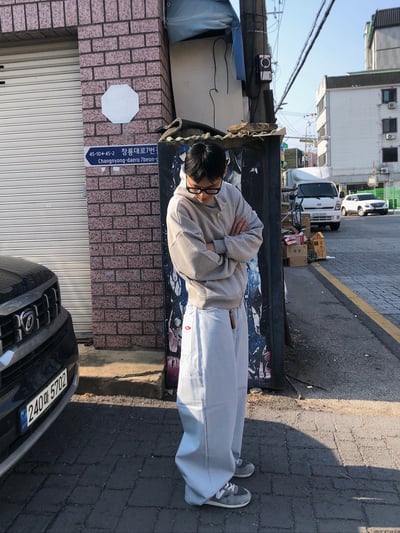 Peace 極簡主義 細條紋 工裝 牛仔寬褲 (set - up) - 2C16