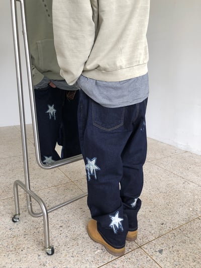 仰望星空 高級刺繡 直筒 微寬版 牛仔褲 - 1C8