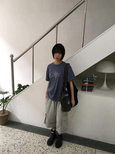 中央復古 放射條紋 刺繡 短版上衣 - 3C15