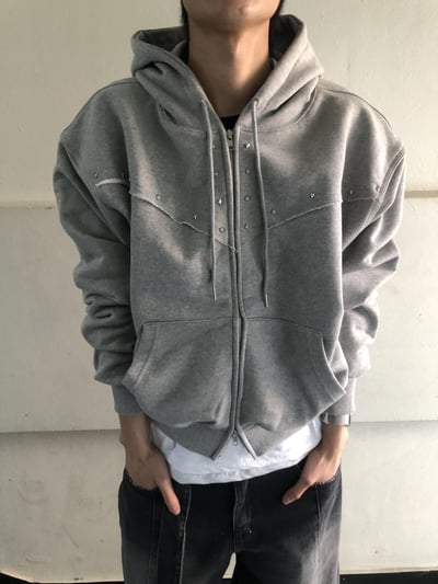 高級棉 銀河星形卯釘 指套 短版 連帽外套 - 3C6