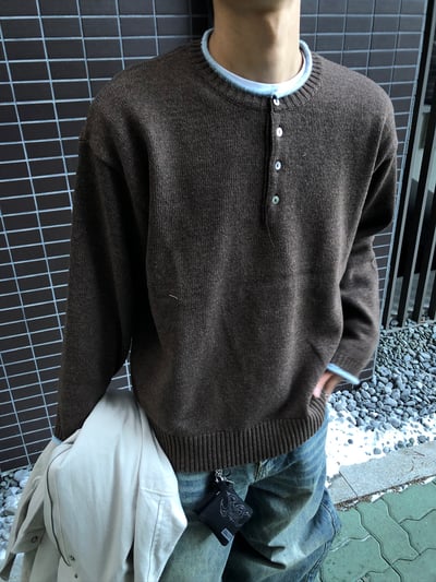 層疊配色 亨利領 寬鬆 毛衣 - 4C3